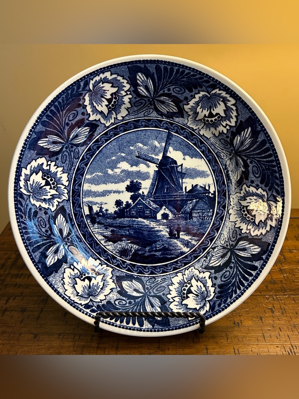 Delfts Blue & White Windmill Plate by Boch Belgium for Royal Sphinx Holland